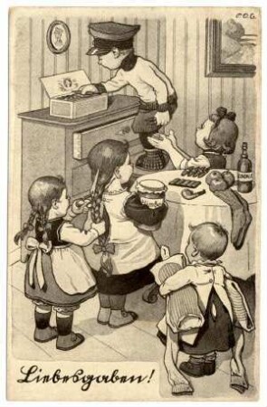 Kriegspostkarte Nr. 26, "Liebesgaben" (Entwurf mit Zensurvermerk)