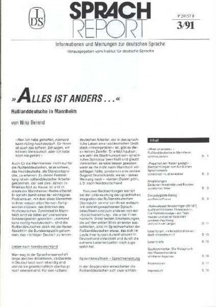 Alles ist anders… : Rußlanddeutsche in Mannheim
