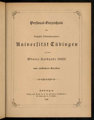 Studierendenverzeichnis 1891/92