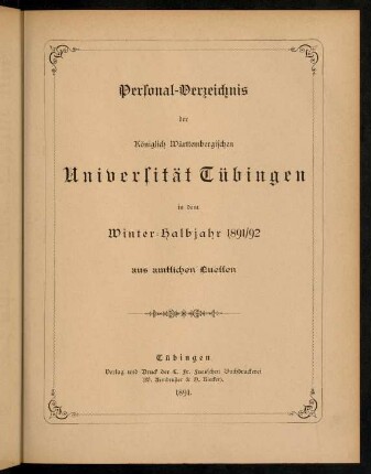Studierendenverzeichnis 1891/92