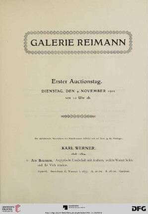 Erster Auctionstag. Dienstag, den 4. November 1902 (Nr. 2-72)