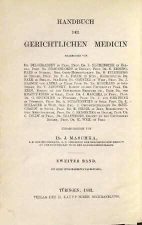 Handbuch der gerichtlichen Medicin, 2. Die Vergiftungen in gerichtsärztlicher Beziehung