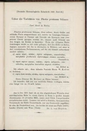 Ueber die Varietäten von Plectes protensus Schaum