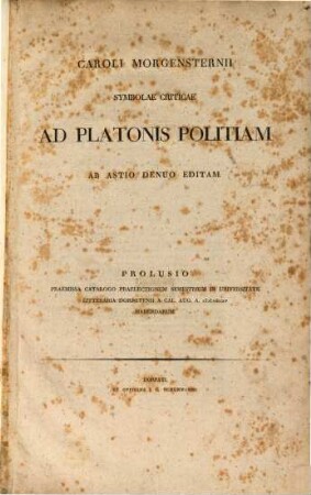 Symbolae criticae ad Platonis politiam ab Astio denuo editam