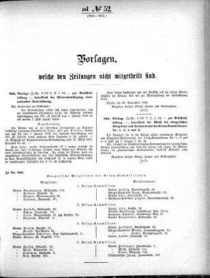 Anlage: ad No. 52 (802-807.), Vorlagen, welche den Zeitungen nicht mitgeteilt sind