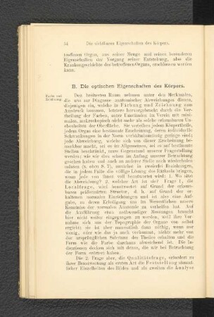 B. Die optischen Eigenschaften des Körpers.
