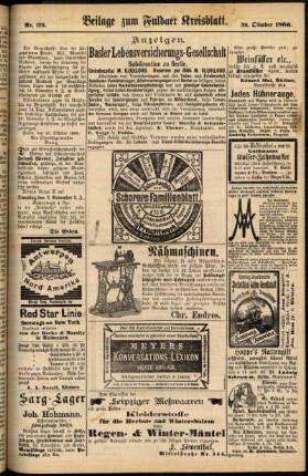 Zweite Ausgabe vom Samstag, den 30. Oktober 1886.