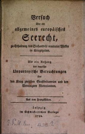 Versuch über ein allgemeines europäisches Seerecht