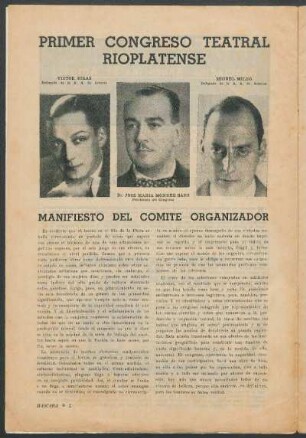 Primer congreso teatral rioplatense : Manifiesto del comité organizador