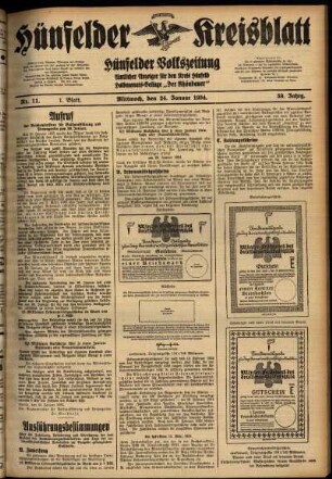 Erste Ausgabe vom Mittwoch, den 24. Januar 1934.