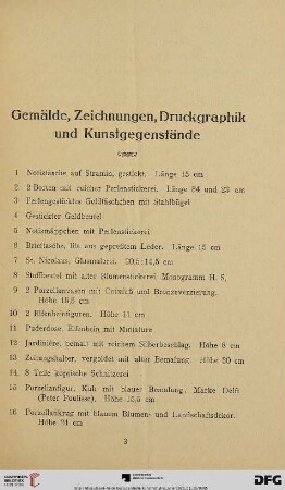 Gemälde, Zeichnungen, Druckgraphik und Kunstgegenstände (Nr. 1-362)