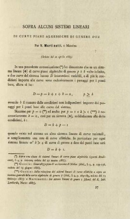 Sopra alcuni sistemi lineari di curve piane algebriche di genere due.