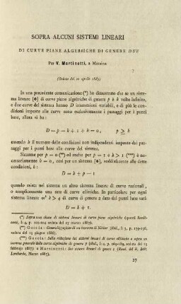 Sopra alcuni sistemi lineari di curve piane algebriche di genere due.