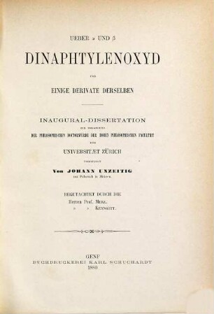 Ueber ?? und ?? Dinaphtylenoxyd und einige Derivate derselben : (Zürcher Inaug.-Dissert.)