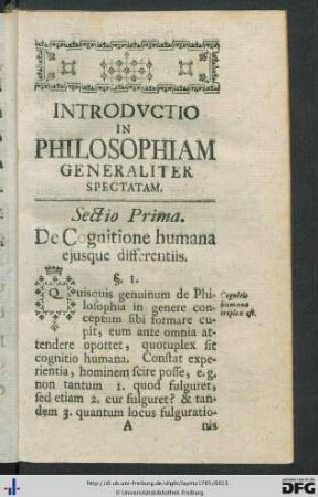 Introductio In Philosophiam Generaliter Spectatam.