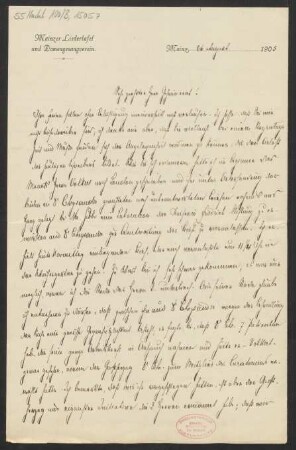 Brief an Ludwig Strecker  und B. Schott's Söhne : 26.08.1905