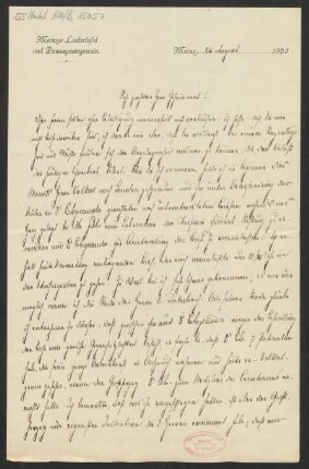 Brief an Ludwig Strecker <senior> und B. Schott's Söhne : 26.08.1905