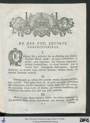 De Deo Uno, Ejusque Perfectionibus.