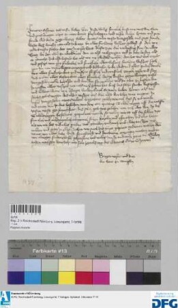 Bürgermeister und Rat der Stadt Wimpfen schicken den Mattis Wiler ihren Ratsgesellen in verschiedenen, namentlich Schuldsachen, nach Nürnberg.