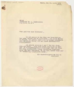 Brief an Arnold Ludwig Mendelssohn : 23.04.1930