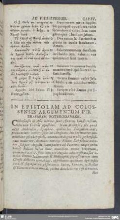In Epistolam Ad Colossenses Argumentum Per Erasmum Roterodamum