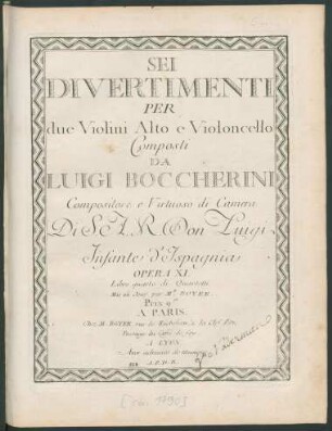 Sei Divertimenti Per due Violini Alto e Violoncello : Opera XI. ; Libro quarto di Quartetti.