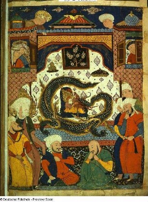 Ali besiegt einen Drachen im Beisein des Propheten Muhammad, fol. 51b