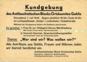 Aufruf zu einer Kundgebung des Antifaschistischen Blocks, Ortskomitee Gohlis