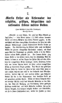 Martin Luther als Reformator des religiösen, geistigen, bürgerlichen und nationalen Lebens unseres Volkes