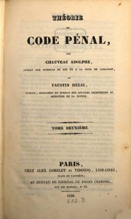 Théorie du Code Pénal, 2