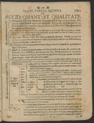 Class. Tabell. Quinta. De Accid: Quant: Et Qualitate.