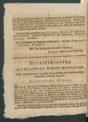 Berathschlagung des Strasburger Distrikt-Direktoriums ...
