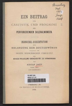 Ein Beitrag zur Casuistik und Prognose der perforierenden Skleralwunden