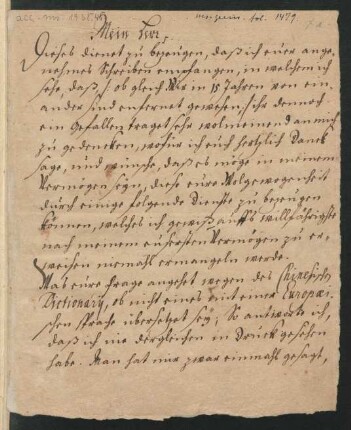 Brief an Christian Mentzel, 1683 (Autograph)