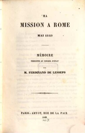 Ma mission a Rome mai 1849 : mémoire présenté au Conseil d'État