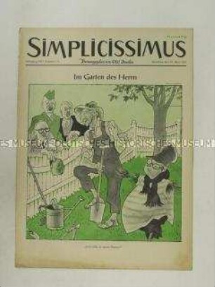 Satirezeitschrift "Simplicissimus" mit Titel-Karikatur auf Adenauers Freizeitbeschäftigung als Gärtner