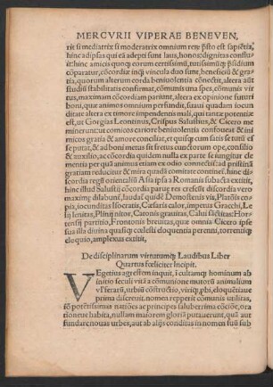 De disciplinarum virtutumque Laudibus Liber Quartus foeliciter Incipit.
