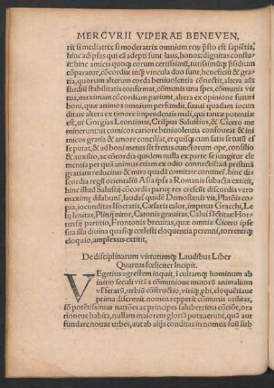 De disciplinarum virtutumque Laudibus Liber Quartus foeliciter Incipit.