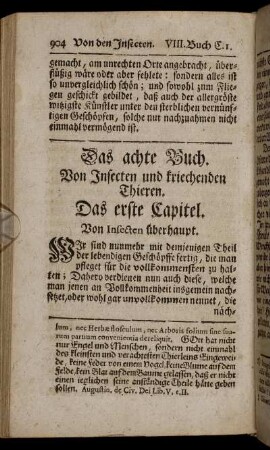 Das achte Buch. Von Insecten und kriechenden Thieren.