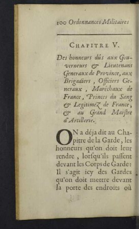 Chapitre V. Des honneurs dûs aux Gouverneurs ...
