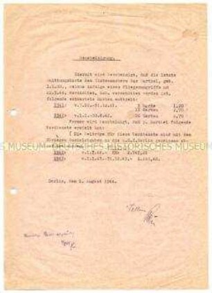 Bescheinigung über den Verlust von Lebensmittelkarten und anderen Dokumenten durch einen Fliegerangriff
