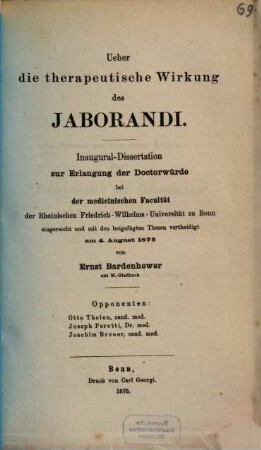 Über die therapeutische Wirkung des Jaborandi : Inaugural-Dissertation