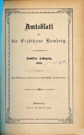 Amtsblatt für die Erzdiözese Bamberg : Amtsbl. des Erzbischöflichen Ordinariats Bamberg. 12. 1889