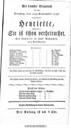 Henriette, oder: Sie ist schon verheirathet