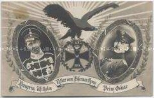 Postkarte zur Verleihung des Eisernen Kreuzes an Kronprinz Wilhelm und Prinz Oskar