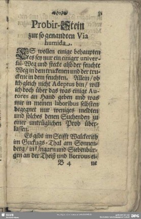 Probir-Stein zur so genandten Via humida