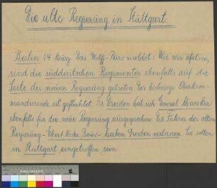 Bekanntmachung zur Bildung der neuen Reichsregierung nach dem Kapp-Lütwitz-Putsch am 13. März 1920