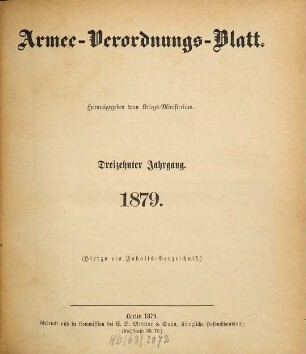 Armee-Verordnungsblatt. 13. 1879