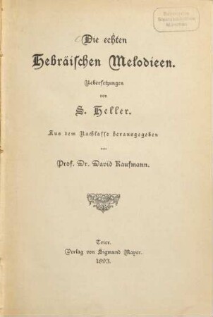 Die echten Hebräischen Melodieen
