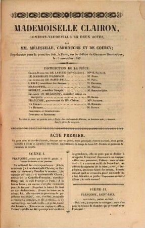Mademoiselle Clairon : comédie-vaudeville en deux actes
